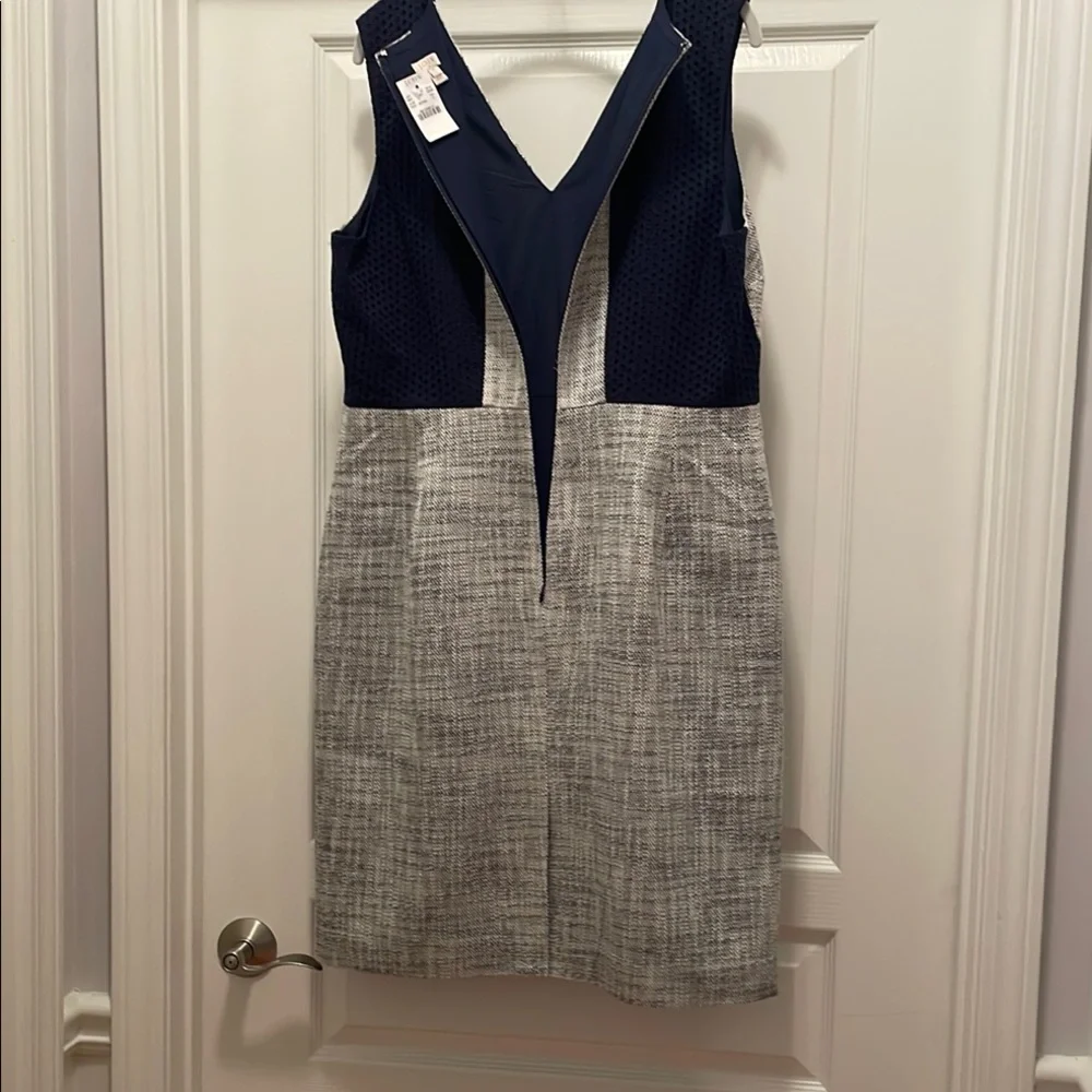 J. Crew Blue‎ and Gray Sheath Dress V-Neck Midi